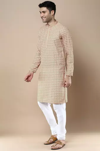 Sanwara's stylish ethnic chikankari & printed kurta & pajama set for men
