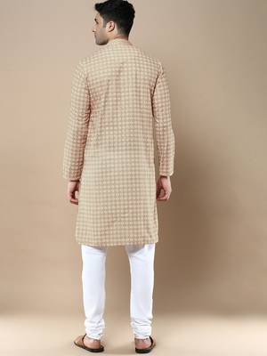 Sanwara's stylish ethnic chikankari & printed kurta & pajama set for men 3