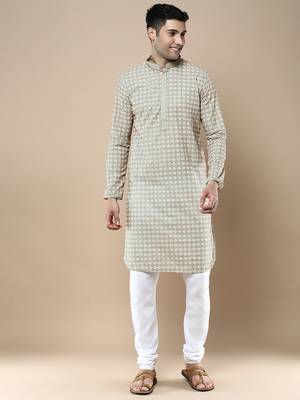 Sanwara's stylish ethnic chikankari & printed kurta & pajama set for men 1