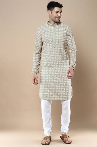 Sanwara's stylish ethnic chikankari & printed kurta & pajama set for men