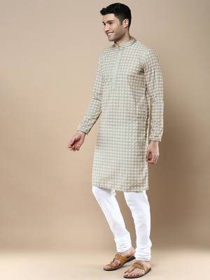 Sanwara's stylish ethnic chikankari & printed kurta & pajama set for men 2