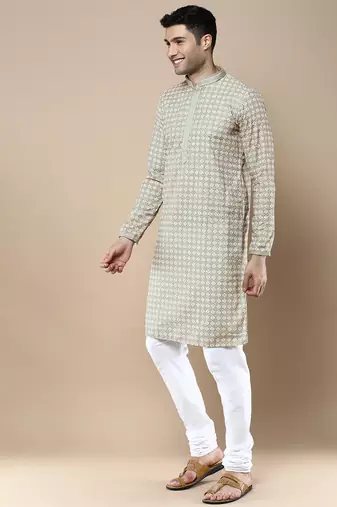 Sanwara's stylish ethnic chikankari & printed kurta & pajama set for men
