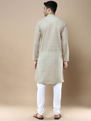 Sanwara's stylish ethnic chikankari & printed kurta & pajama set for men 3