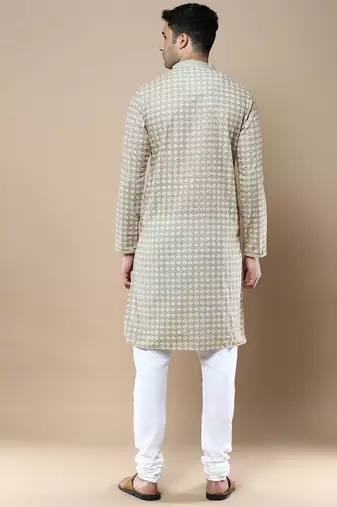 Sanwara's stylish ethnic chikankari & printed kurta & pajama set for men