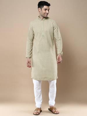 Sanwara's stylish ethnic chikankari & printed kurta & pajama set for men 1