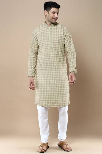 Sanwara's stylish ethnic chikankari & printed kurta & pajama set for men