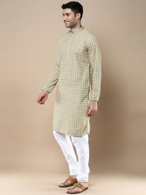 Sanwara's stylish ethnic chikankari & printed kurta & pajama set for men 2