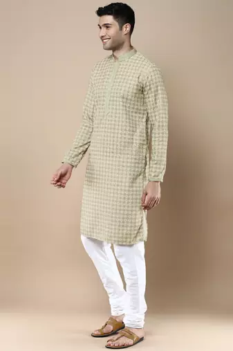 Sanwara's stylish ethnic chikankari & printed kurta & pajama set for men