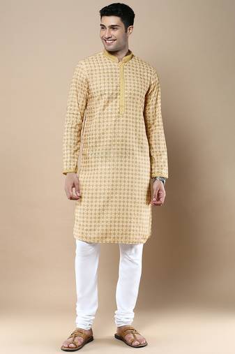 Sanwara's stylish ethnic chikankari & printed kurta & pajama set for men