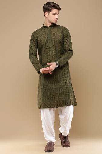 Unleash your style with men's mehandi cotton chikankari designer kurta set by sanwara