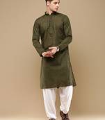 Unleash your style with men's mehandi cotton chikankari designer kurta set by sanwara