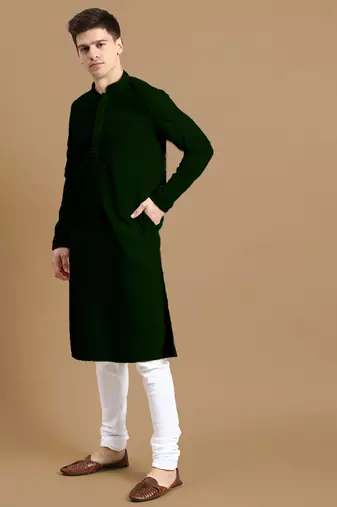 Unleash your style with men's deep green cotton chikankari designer kurta set by sanwara
