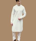 Unleash your style with men's off white cotton chikankari designer kurta set by sanwara