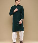Unleash your style with men's deep green cotton sequins kurta set by sanwara