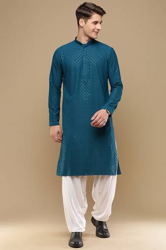 Unleash your style with men's firozi cotton sequins kurta set by sanwara