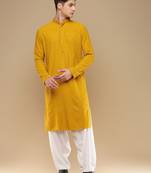 Unleash your style with men's mustard cotton sequins kurta set by sanwara