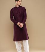 Unleash your style with men's purple cotton sequins kurta set by sanwara