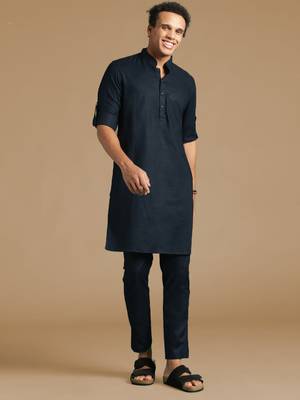 Unleash your style with men's deep blue cotton designer kurta set by sanwara 1