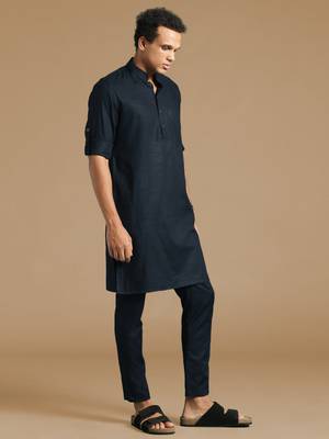 Unleash your style with men's deep blue cotton designer kurta set by sanwara 2