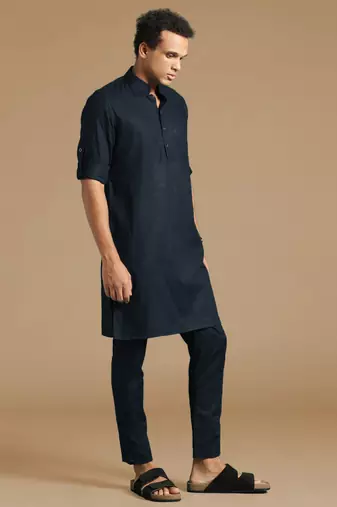 Unleash your style with men's deep blue cotton designer kurta set by sanwara