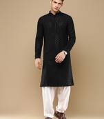 Unleash your style with men's black cotton sequins kurta set by sanwara