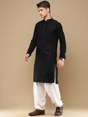 Unleash your style with men's black cotton sequins kurta set by sanwara 2