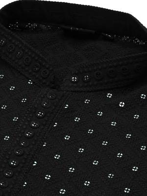 Unleash your style with men's black cotton sequins kurta set by sanwara 4