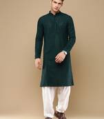 Unleash your style with men's deep green cotton sequins kurta set by sanwara