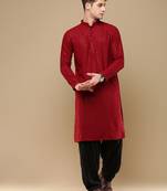 Unleash your style with men's maroon cotton sequins kurta set by sanwara