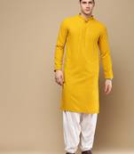Unleash your style with men's mustard cotton sequins kurta set by sanwara