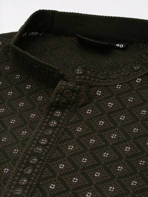 Unleash your style with men's olive green cotton sequins kurta set by sanwara 4