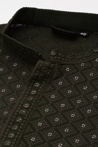 Unleash your style with men's olive green cotton sequins kurta set by sanwara