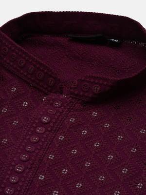 Unleash your style with men's wine cotton sequins kurta set by sanwara 4