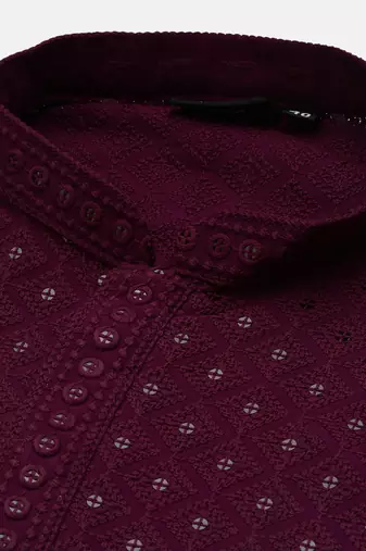 Unleash your style with men's wine cotton sequins kurta set by sanwara