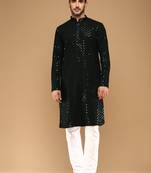 Unleash your style with men's deep green cotton sequins kurta set by sanwara