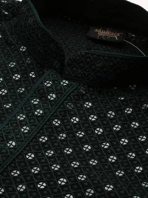 Unleash your style with men's deep green cotton sequins kurta set by sanwara 4