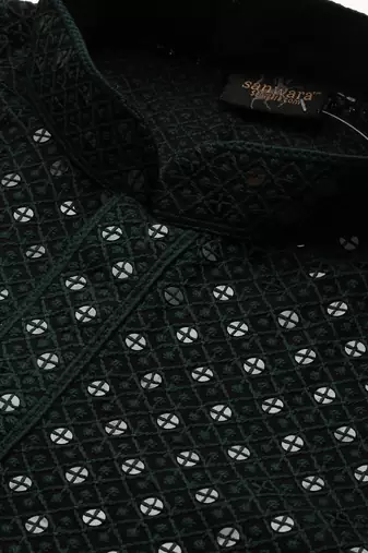Unleash your style with men's deep green cotton sequins kurta set by sanwara