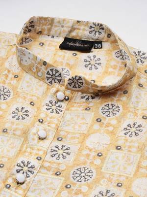 Unleash your style with men's yellow cotton floral printed kurta set by sanwara 4
