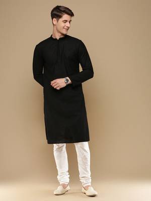 Unleash your style with men's black cotton chikankari designer kurta set by sanwara 1