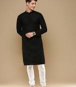 Unleash your style with men's black cotton chikankari designer kurta set by sanwara