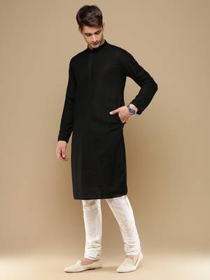 Unleash your style with men's black cotton chikankari designer kurta set by sanwara 2