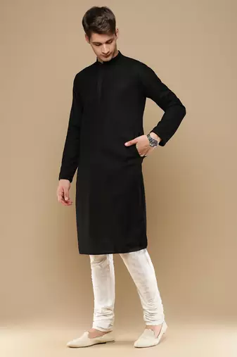 Unleash your style with men's black cotton chikankari designer kurta set by sanwara