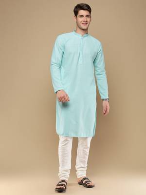 Unleash your style with men's sea green cotton chikankari designer kurta set by sanwara 1