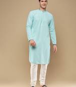 Unleash your style with men's sea green cotton chikankari designer kurta set by sanwara