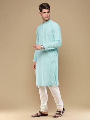 Unleash your style with men's sea green cotton chikankari designer kurta set by sanwara 2