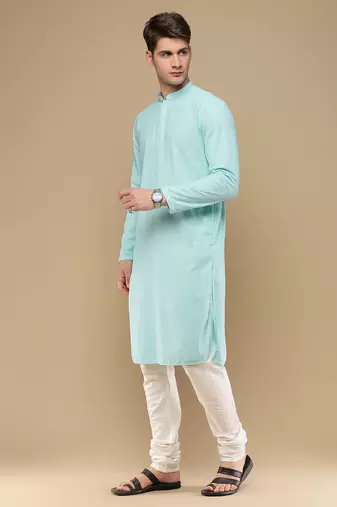 Unleash your style with men's sea green cotton chikankari designer kurta set by sanwara