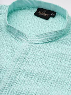 Unleash your style with men's sea green cotton chikankari designer kurta set by sanwara 4