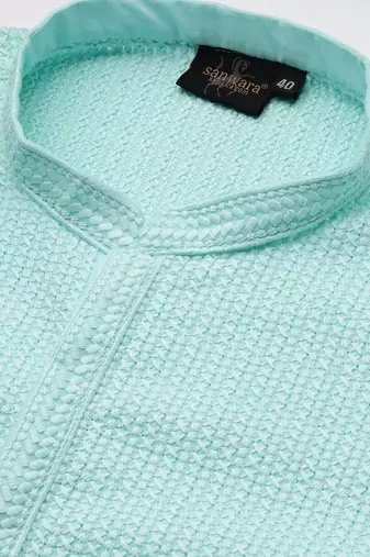 Unleash your style with men's sea green cotton chikankari designer kurta set by sanwara