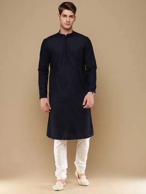 Unleash your style with men's deep blue cotton chikankari designer kurta set by sanwara 1