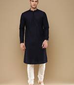Unleash your style with men's deep blue cotton chikankari designer kurta set by sanwara